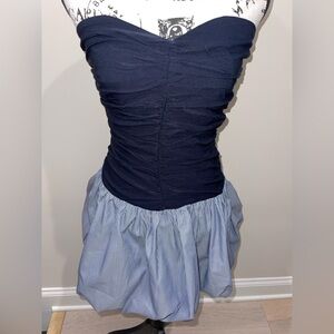 Fashion Nova Navy and Light Blue Strapless Dress